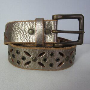 New Fossil Women L Metallic Bronze Gold Leather Studded Pierced Floral Brass